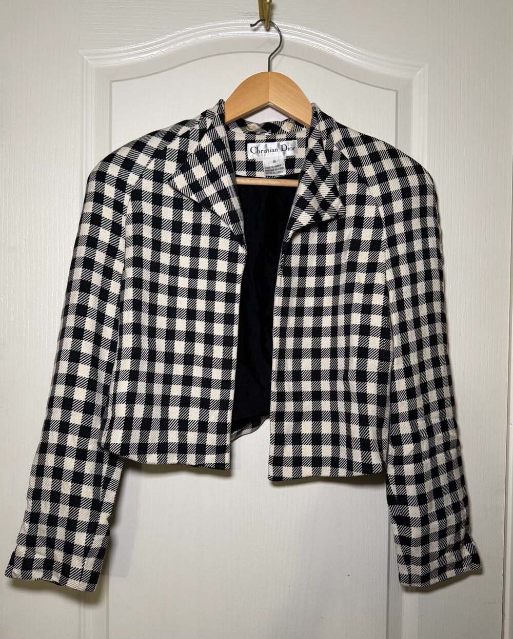 Christian Dior Silk Buffalo Check Cropped Jacket Blazer Size 10